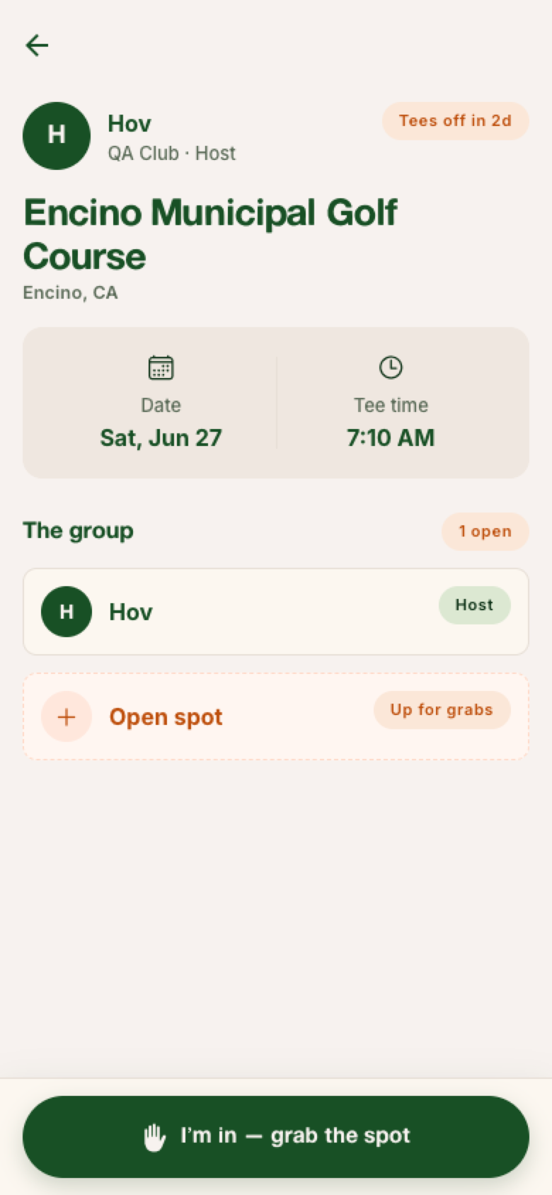 Spots tee-time details